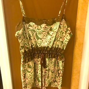 Silk green/brown and cream spaghetti strap top